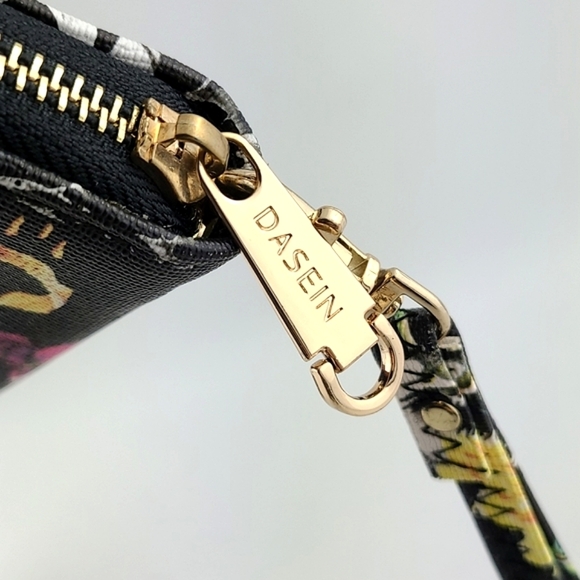 Dasein Continental Zip Around Black Multi Colour Floral Wallet Clutch  Wristlet - Picture 7 of 13